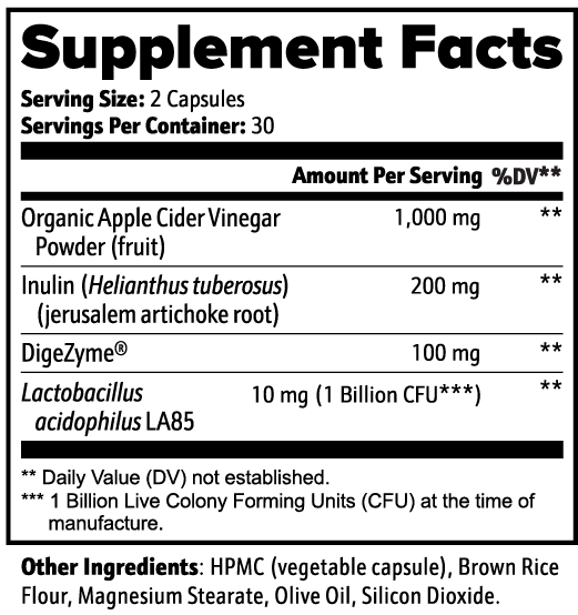 Gut Health Capsules Probiotic, Prebiotic & Enzyme Complex – With Apple Cider Vinegar Powder, Inulin, Lactobacillus Acidophilus & DigeZyme® – Digestive Support & Gut Balance Formula