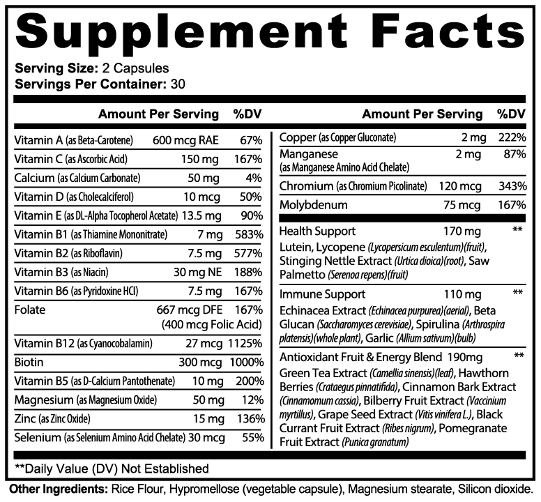 Men’s Advanced Multivitamin with Antioxidants, Immune Support & Prostate Health – Complete Daily Formula with Vitamin B Complex, Green Tea, Spirulina & Herbal Blend