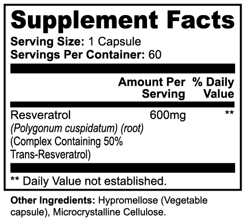 Resveratrol 50% Antioxidant Dietary Supplement – Heart, Brain & Healthy Aging Support
