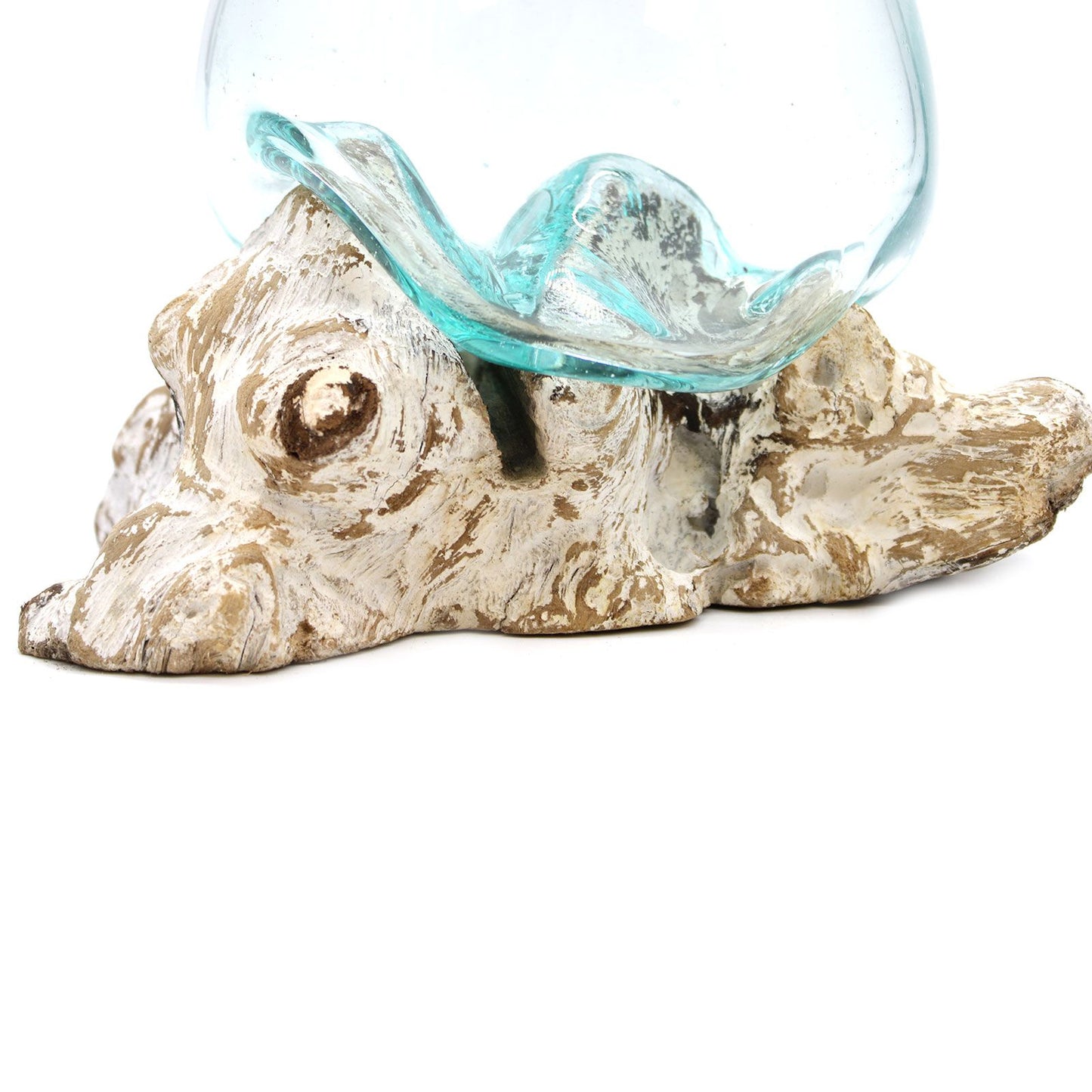 Molten Glass on Whitewash Wood – Large Bowl | Handcrafted Recycled Glass & Gamal Wood Art from Bali