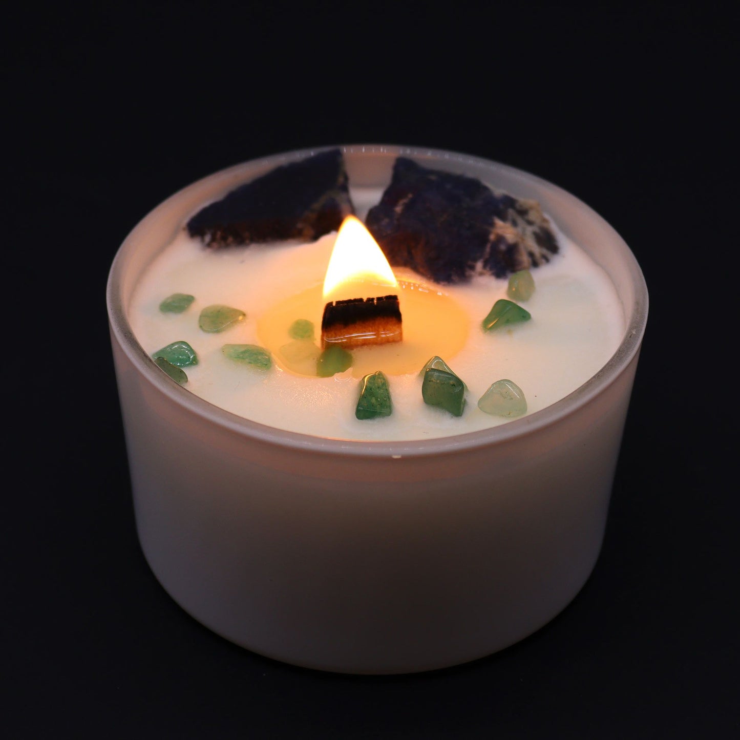 Throat Chakra Crystal Candle – Sodalite & Jade | Communication & Self-Expression Soy Candle