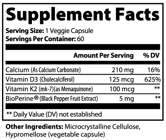 Bone & Heart Support Vitamin D3 + K2 Capsules – Bone Strength, Heart Health & Calcium Absorption Support