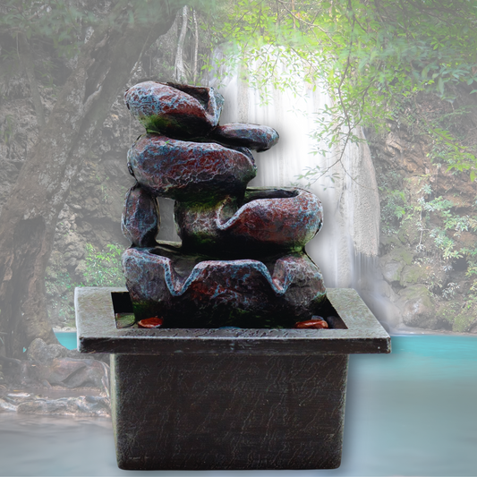 Tabletop Water Feature – 20cm Cascading Pots | Indoor Fountain with Flowing Water | Zen Home Décor