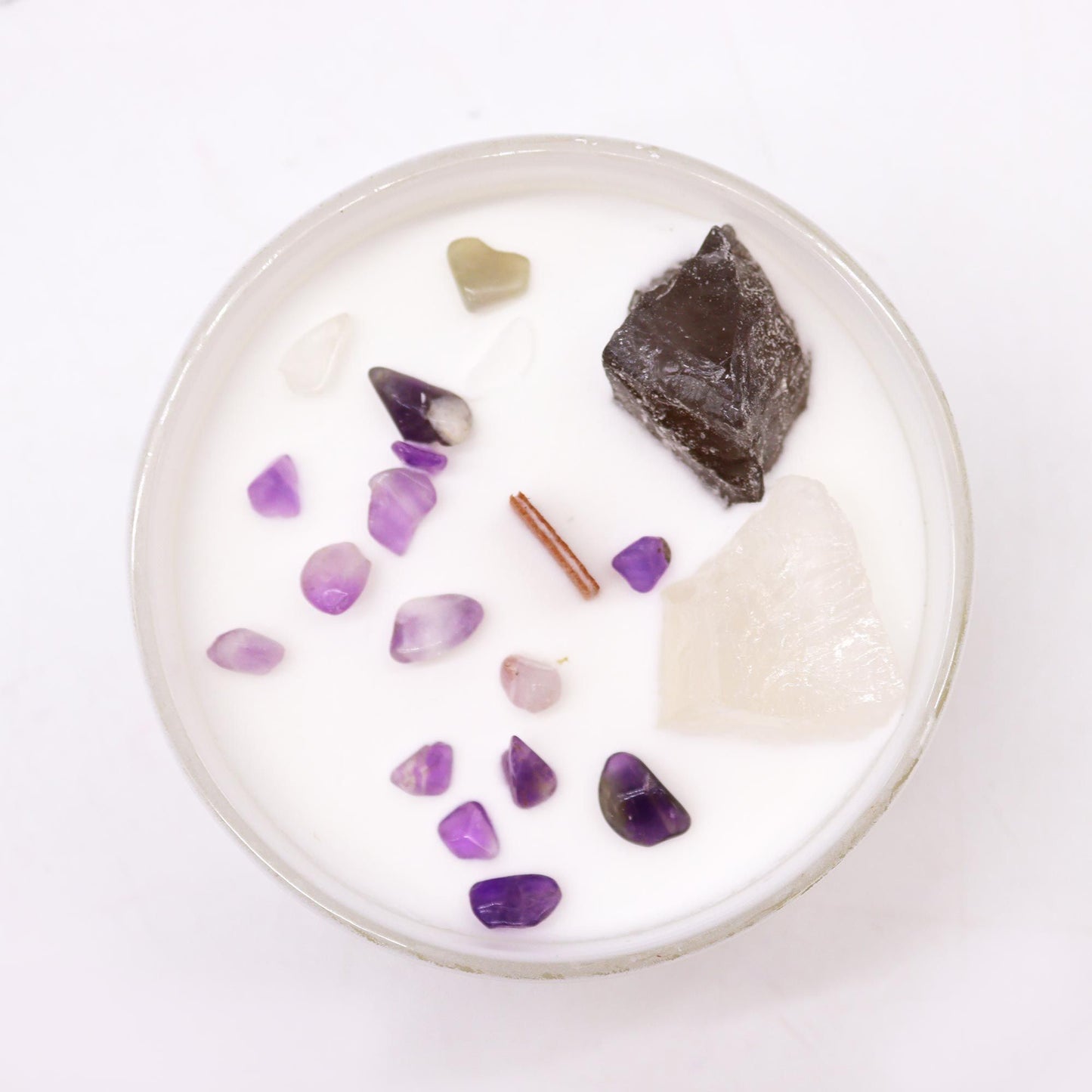 Crown Chakra Crystal Candle – Celestite & Selenite | Spiritual Healing Soy Candle