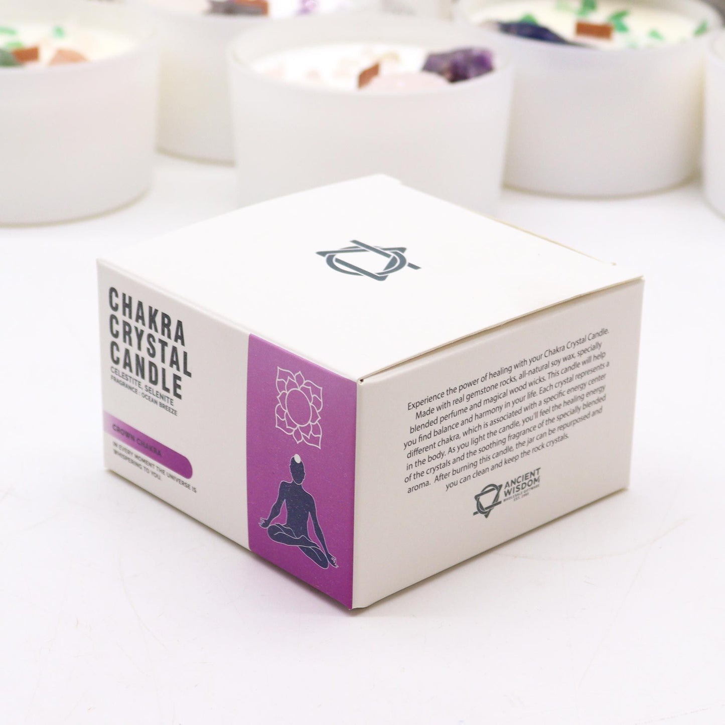 Crown Chakra Crystal Candle – Celestite & Selenite | Spiritual Healing Soy Candle