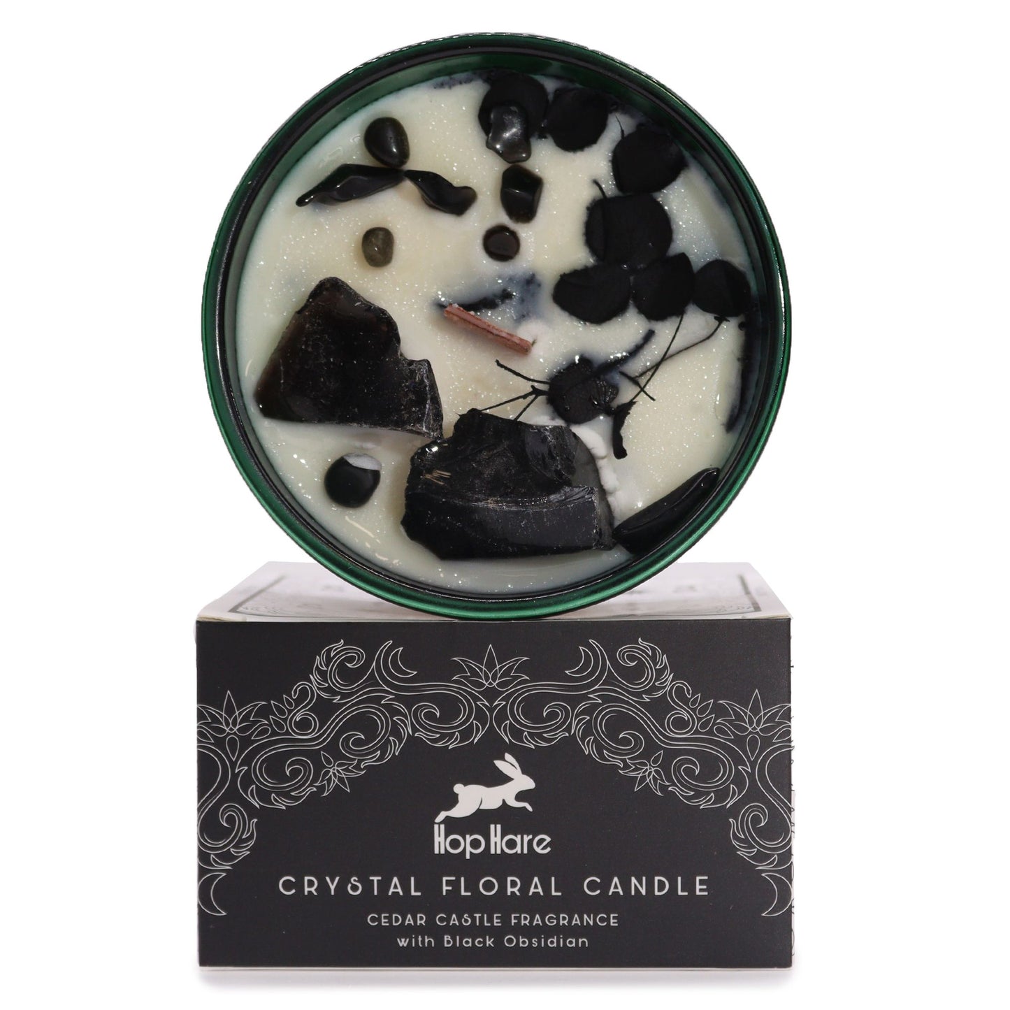 The King of Swords Crystal Magic Candle – Black Obsidian & Cedar Castle | Strength, Focus & Clarity (22hr Burn Time)