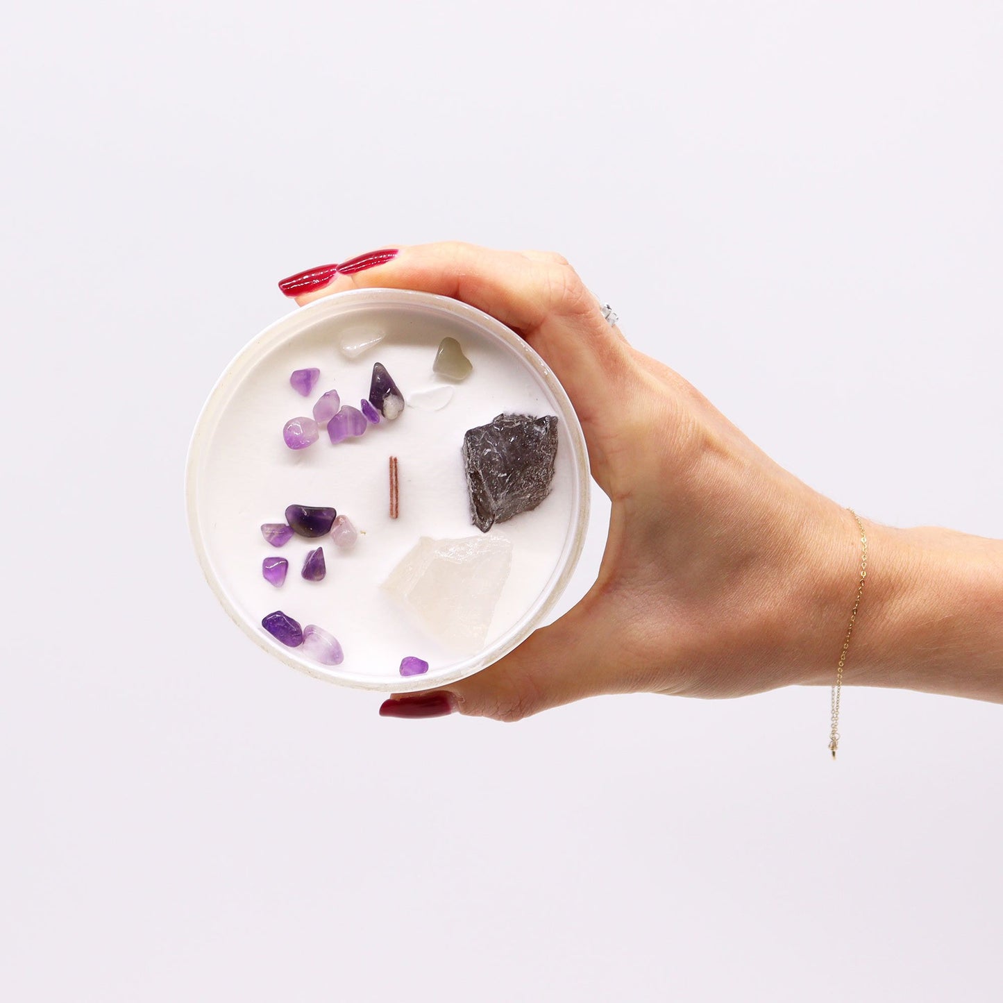 Crown Chakra Crystal Candle – Celestite & Selenite | Spiritual Healing Soy Candle