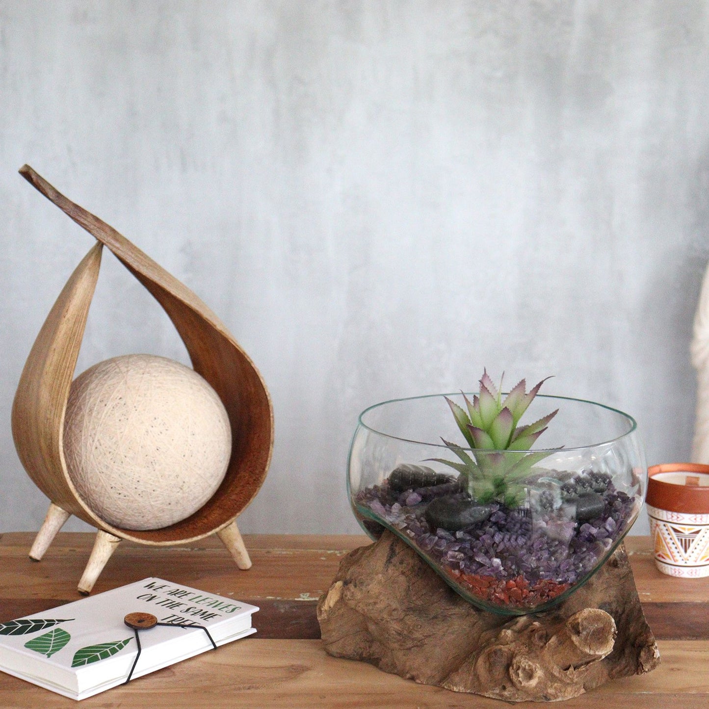 Handmade Melted Glass on Wood Vase | Balinese Recycled Glass & Gamal Wood | Eco-Chic Home Décor