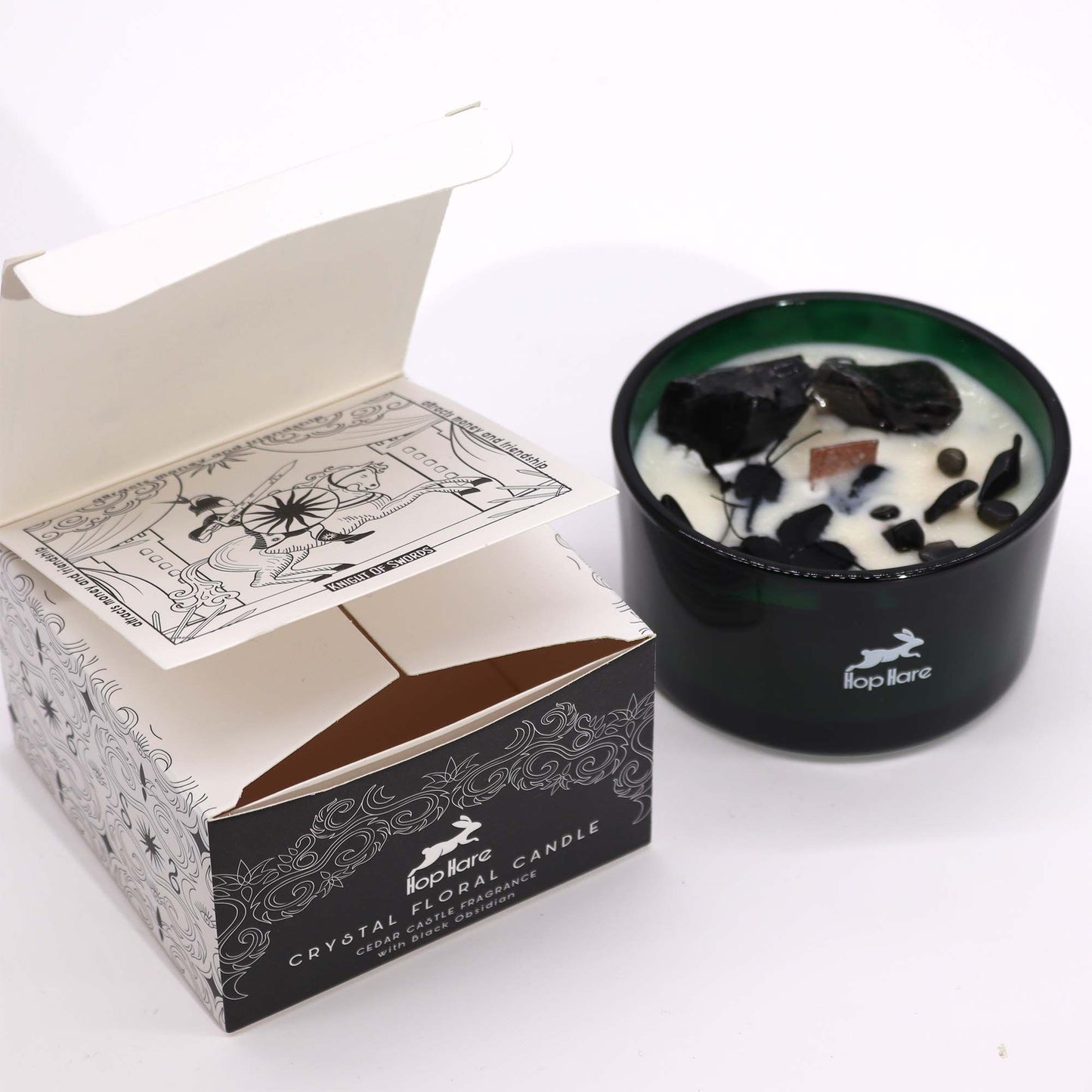 The King of Swords Crystal Magic Candle – Black Obsidian & Cedar Castle | Strength, Focus & Clarity (22hr Burn Time)