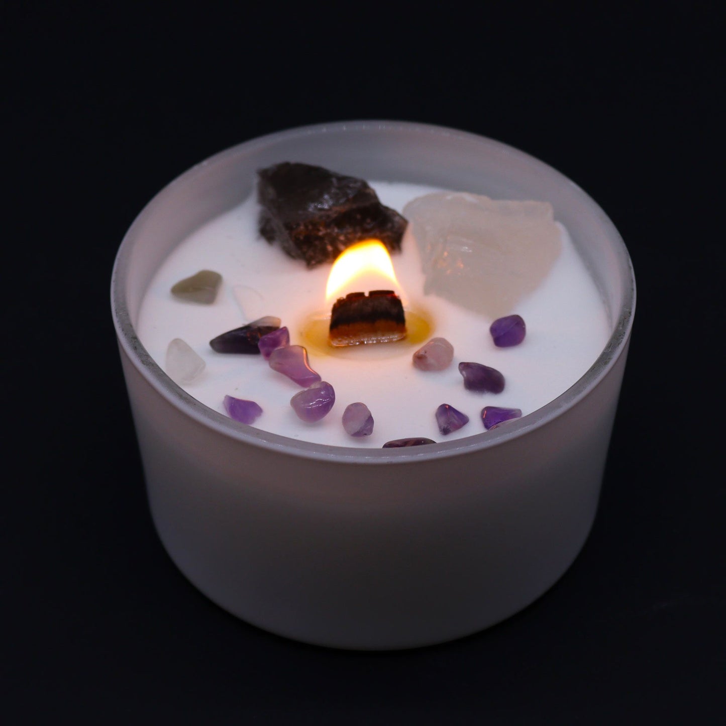 Crown Chakra Crystal Candle – Celestite & Selenite | Spiritual Healing Soy Candle