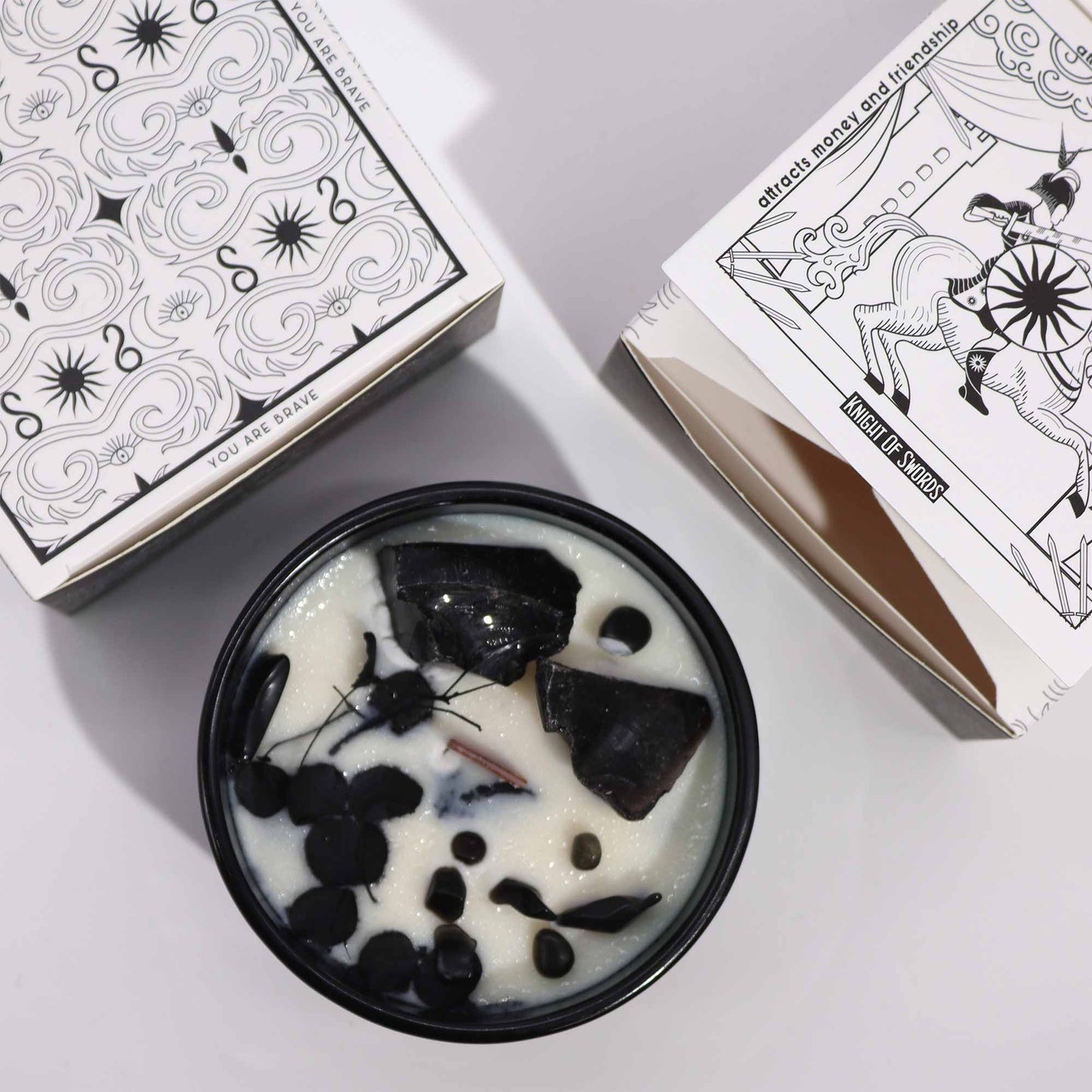 The King of Swords Crystal Magic Candle – Black Obsidian & Cedar Castle | Strength, Focus & Clarity (22hr Burn Time)