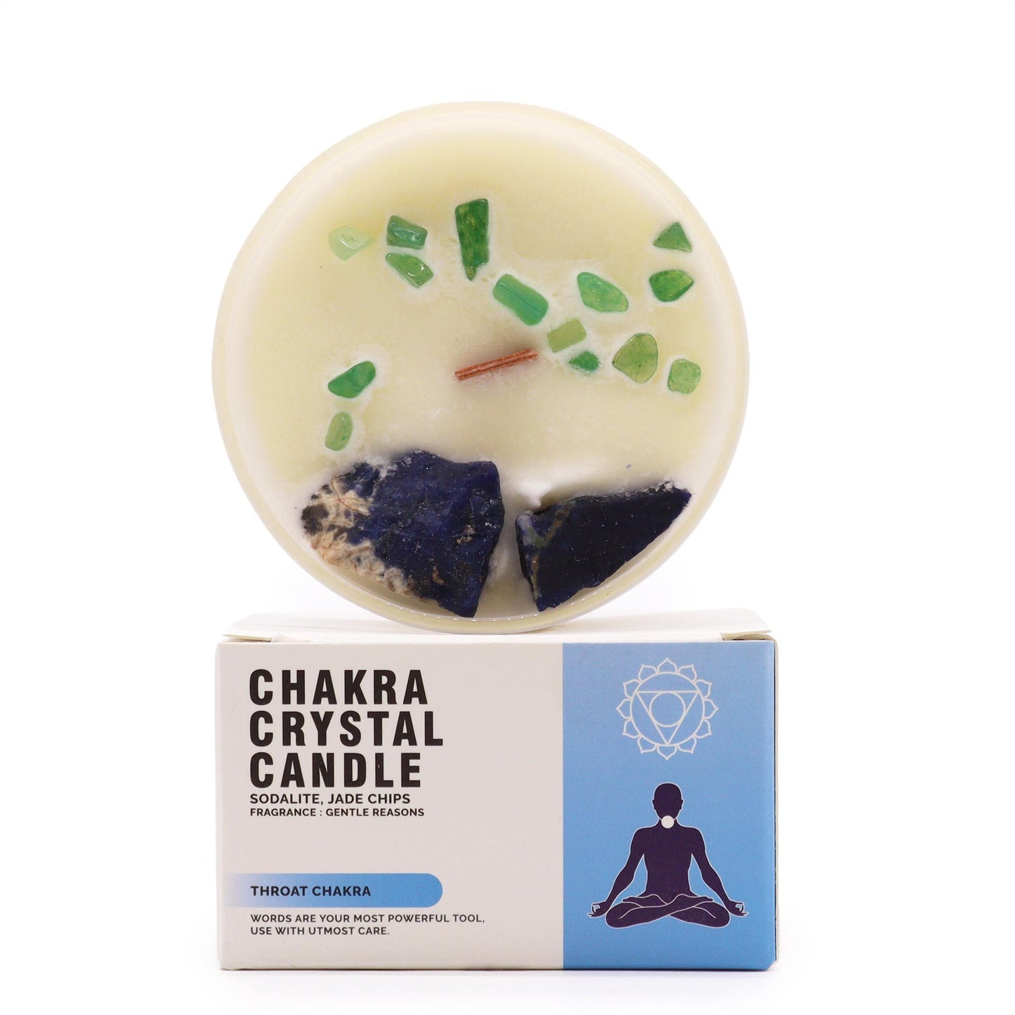 Throat Chakra Crystal Candle – Sodalite & Jade | Communication & Self-Expression Soy Candle