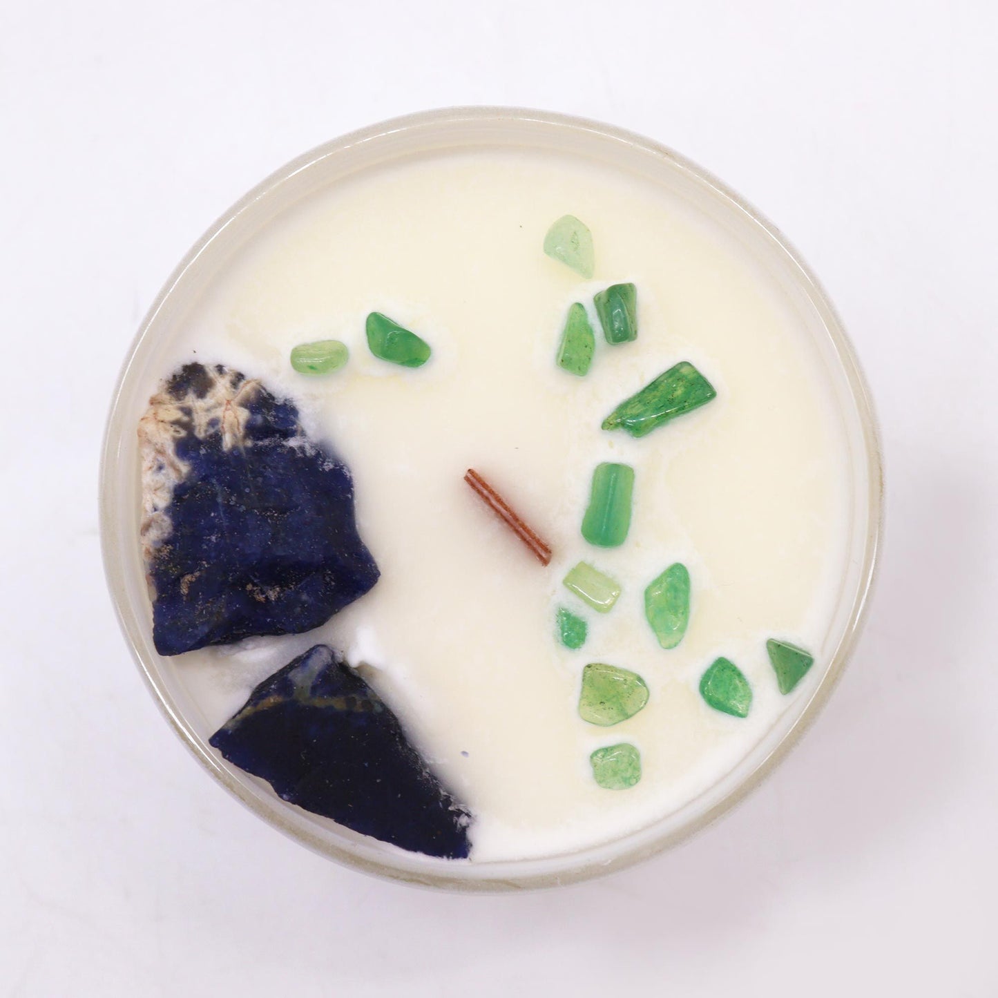 Throat Chakra Crystal Candle – Sodalite & Jade | Communication & Self-Expression Soy Candle