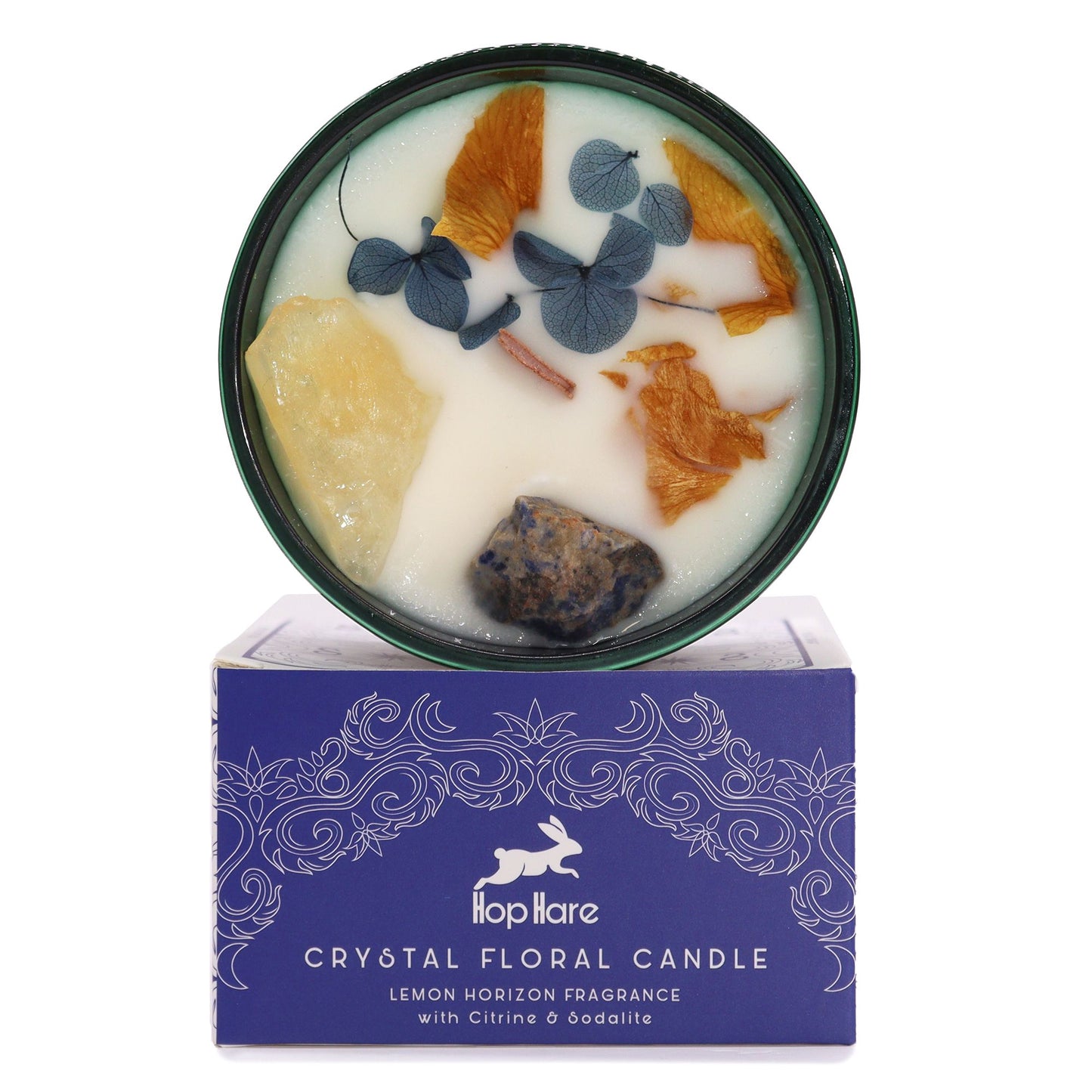 The Sun Crystal Magic Candle – Citrine & Sodalite | Positivity, Energy & Joy (22hr Burn Time)
