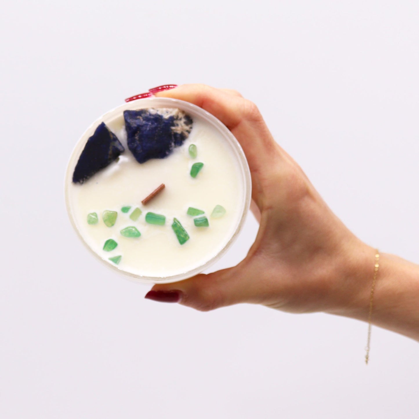 Throat Chakra Crystal Candle – Sodalite & Jade | Communication & Self-Expression Soy Candle