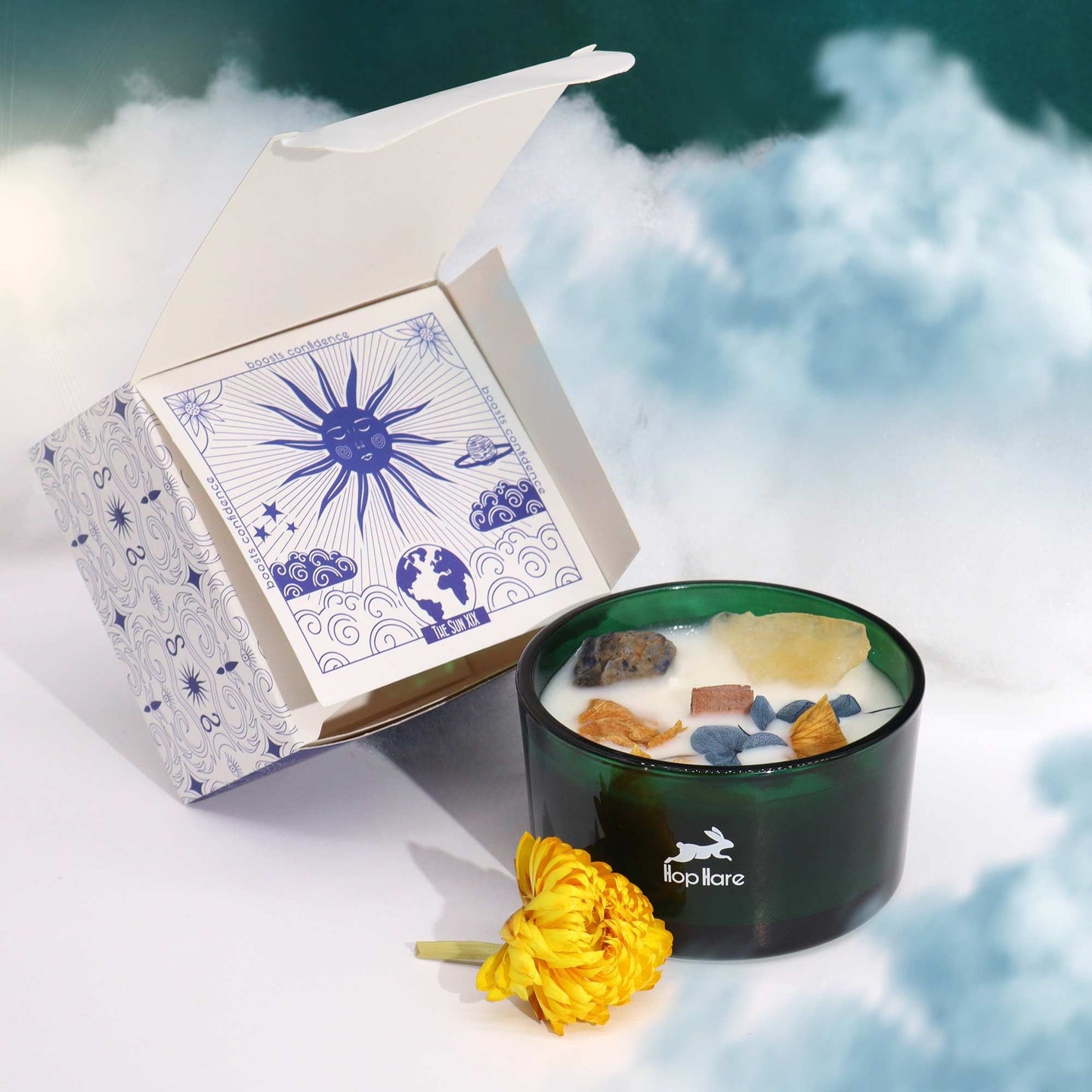 The Sun Crystal Magic Candle – Citrine & Sodalite | Positivity, Energy & Joy (22hr Burn Time)