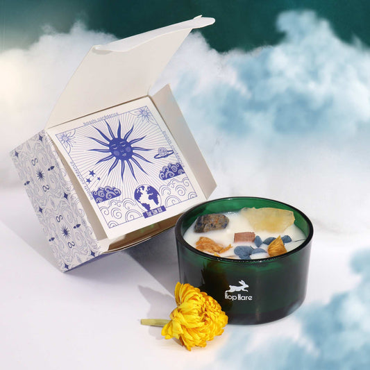 The Sun Crystal Magic Candle – Citrine & Sodalite | Positivity, Energy & Joy (22hr Burn Time)