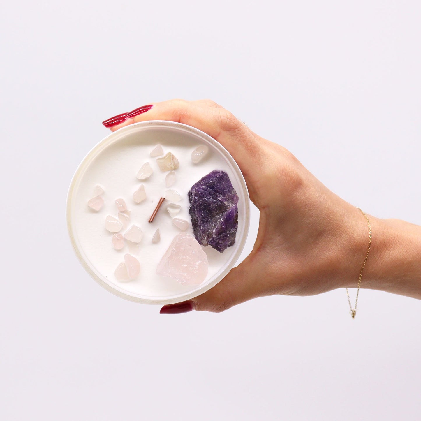 Third Eye Chakra Crystal Candle – Amethyst & Rose Quartz | Intuition & Spiritual Insight Soy Candle