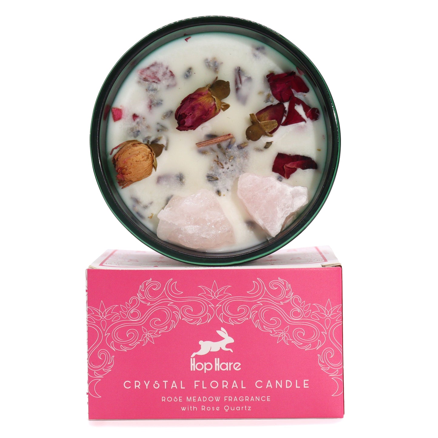 The Lovers Crystal Magic Candle – Rose Quartz & Blooming Rose Meadow | Romance, Affection & Heart Healing (22hr Burn Time)