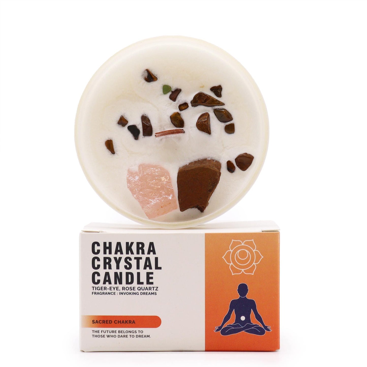 Sacral Chakra Crystal Candle – Tiger Eye & Rose Quartz | Creativity & Passion Soy Candle