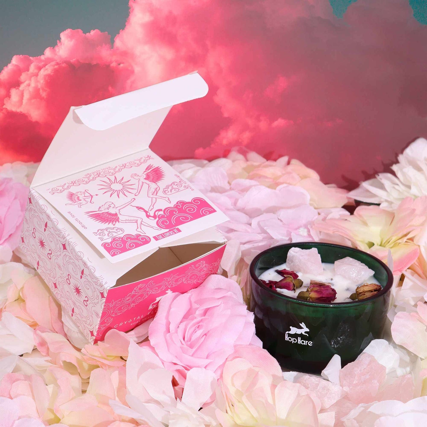 The Lovers Crystal Magic Candle – Rose Quartz & Blooming Rose Meadow | Romance, Affection & Heart Healing (22hr Burn Time)