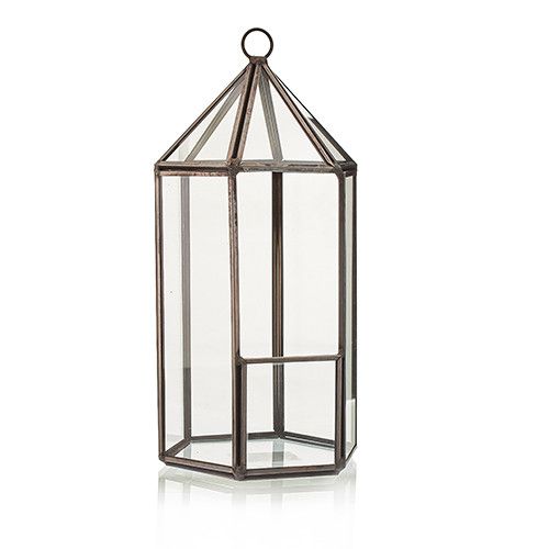 Glass Terrarium – Lantern Shape | Geometric Plant Display | Modern Glass & Iron Indoor Planter | Home Décor