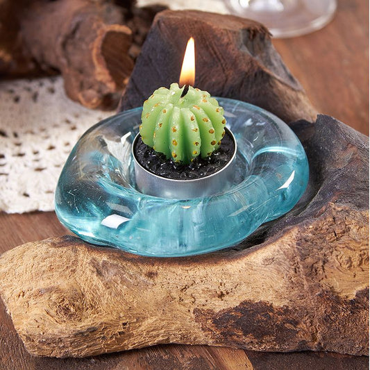 Handcrafted Recycled Glass Candle Holder | Balinese Gamal Wood Molten Art | Sustainable Home Décor