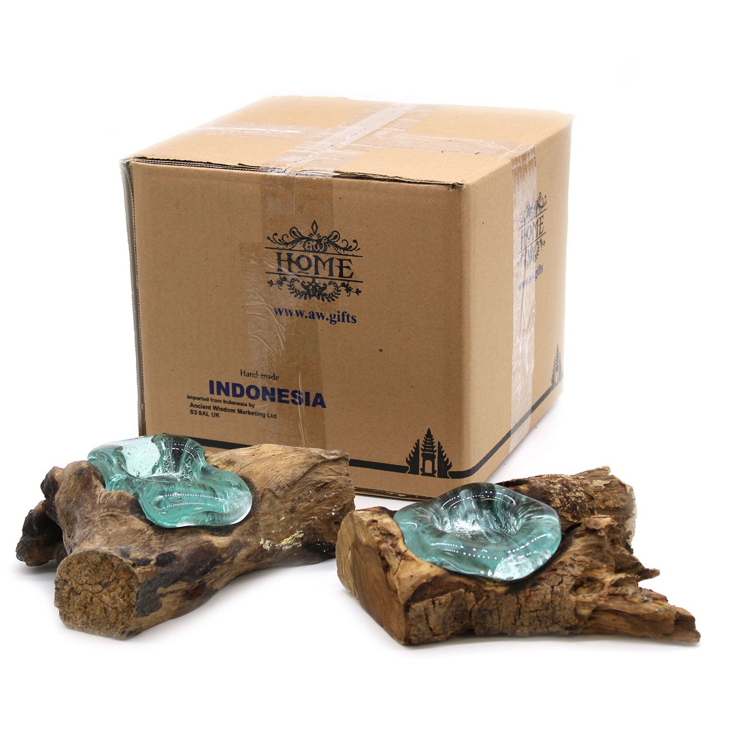 Handcrafted Recycled Glass Candle Holder | Balinese Gamal Wood Molten Art | Sustainable Home Décor