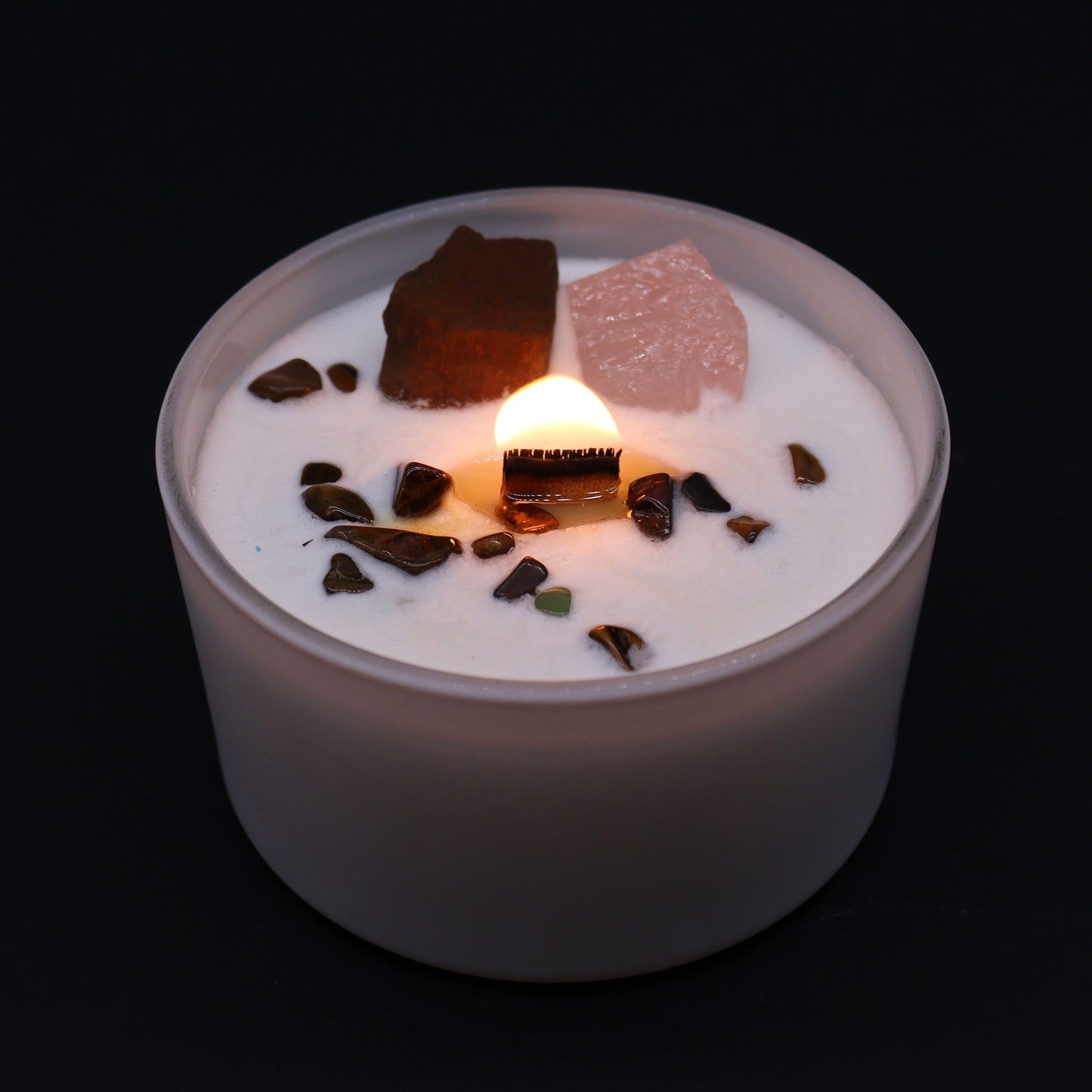 Sacral Chakra Crystal Candle – Tiger Eye & Rose Quartz | Creativity & Passion Soy Candle