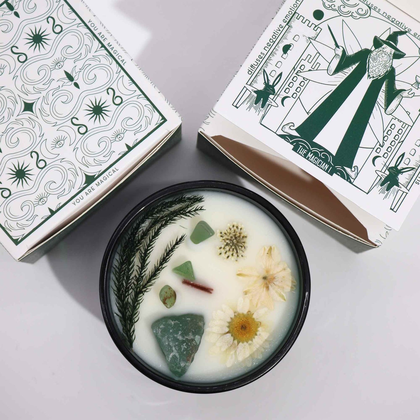 The Magician Crystal Magic Candle – Jade & Enchanted Mint | Calm, Clarity & Spiritual Balance (22hr Burn Time)