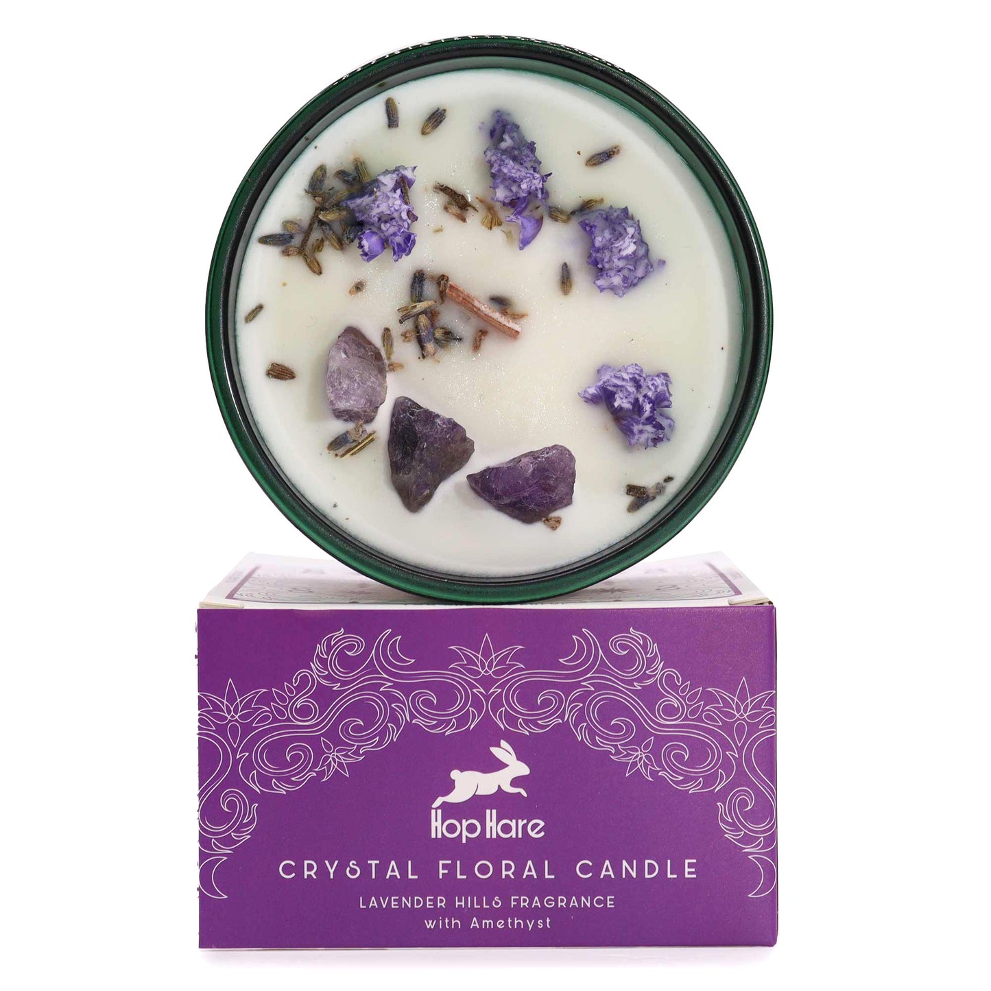 The Moon Crystal Magic Candle – Amethyst & Lavender Hills | Calm, Balance & Inner Peace (22hr Burn Time)