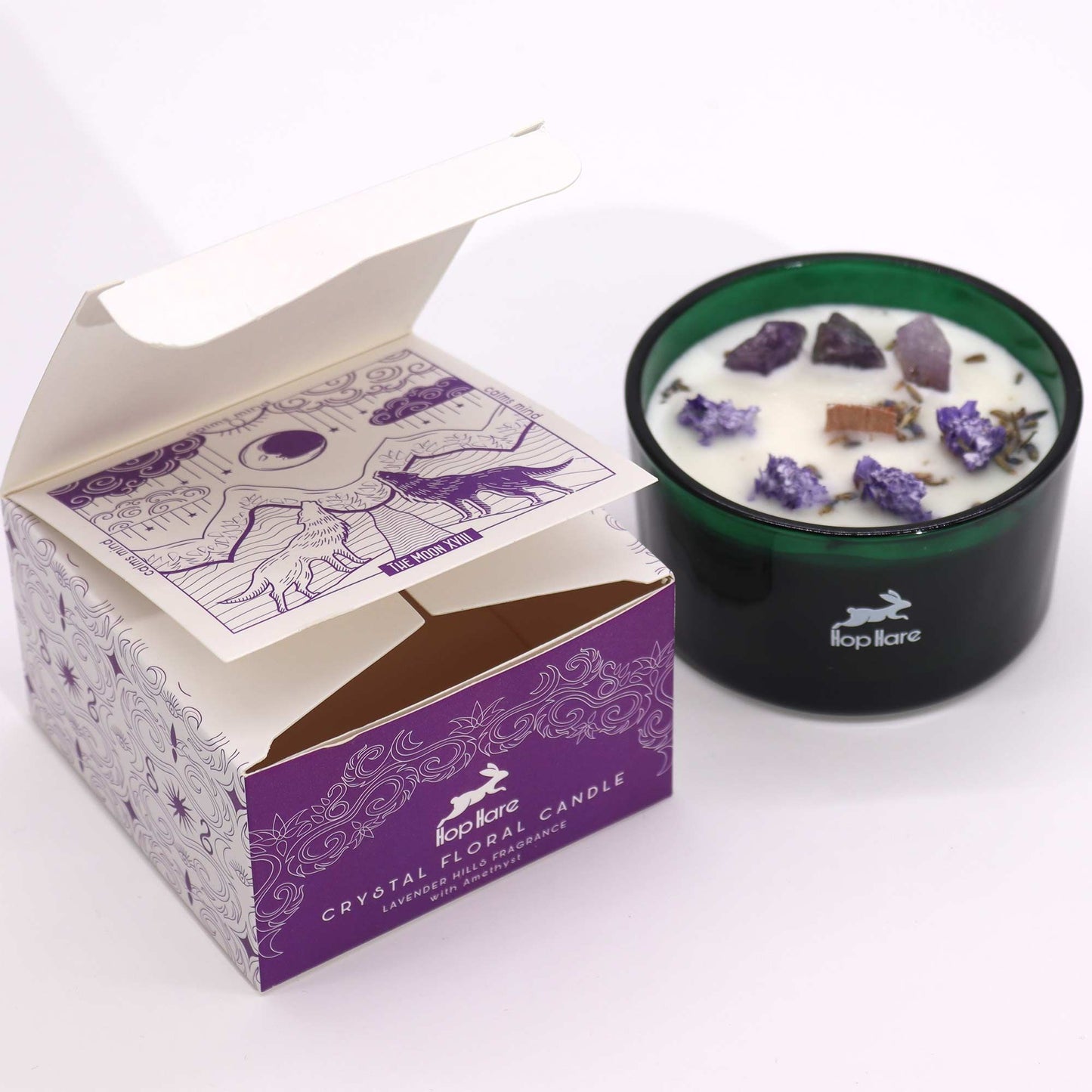 The Moon Crystal Magic Candle – Amethyst & Lavender Hills | Calm, Balance & Inner Peace (22hr Burn Time)