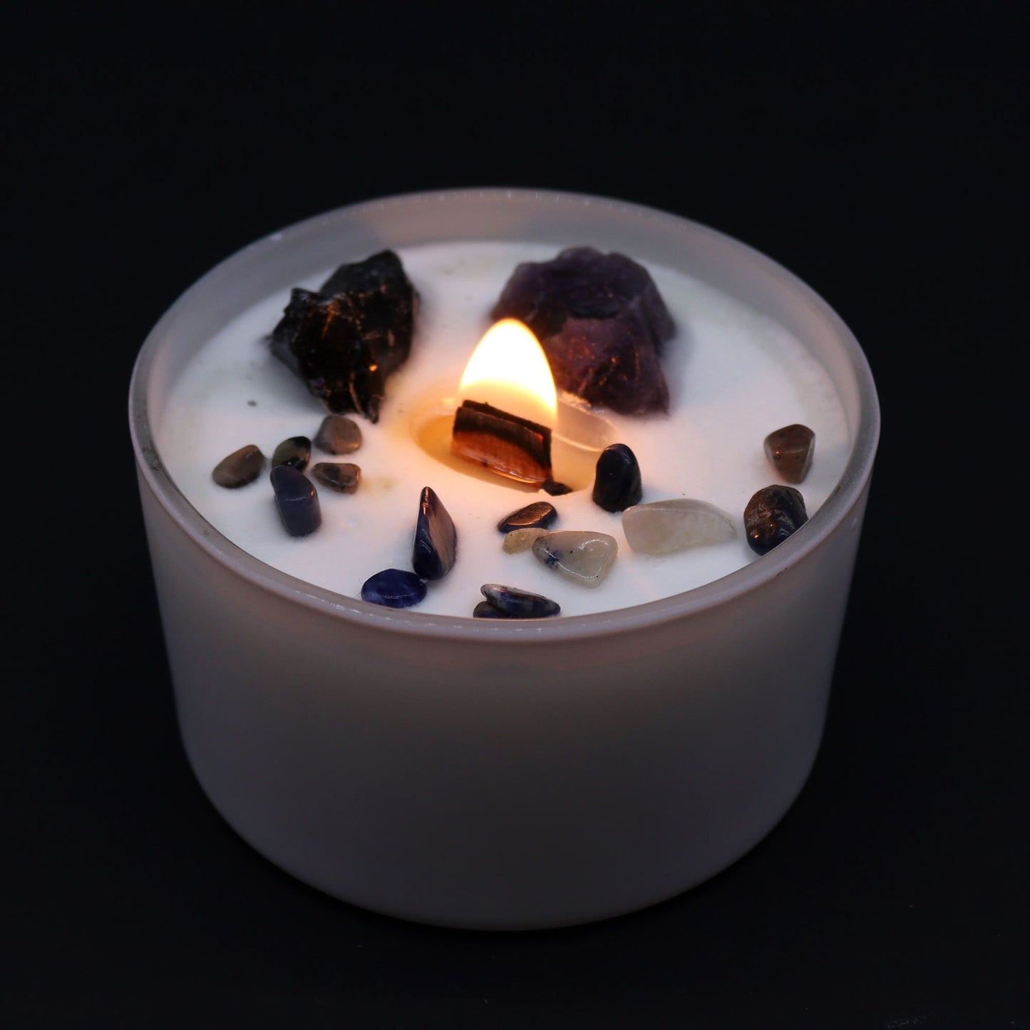 Solar Plexus Chakra Crystal Candle – Amethyst & Black Agate | Confidence & Inner Strength Soy Candle