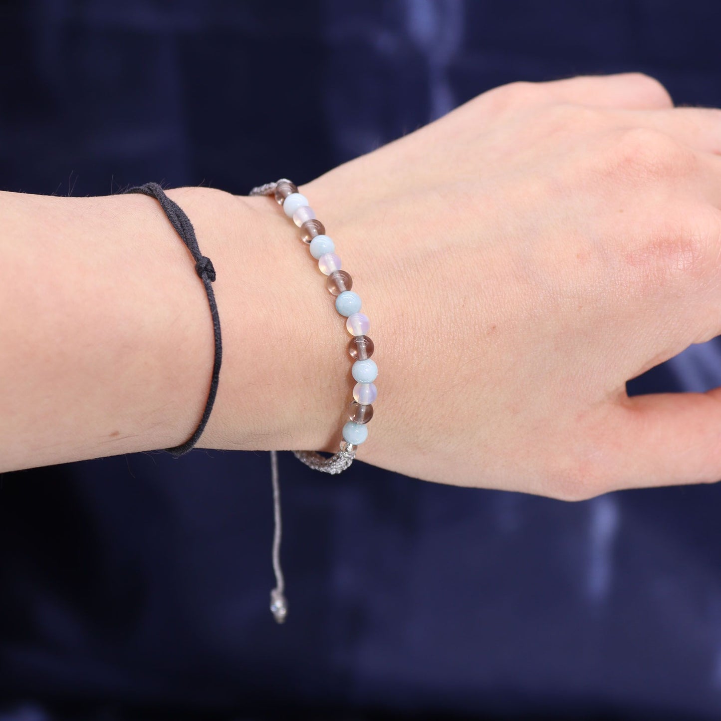 Cancer Zodiac Crystal Candle & Gemstone Bracelet – Moonstone Eclipse | Aquamarine, Smoky Quartz & Moonstone Crystals