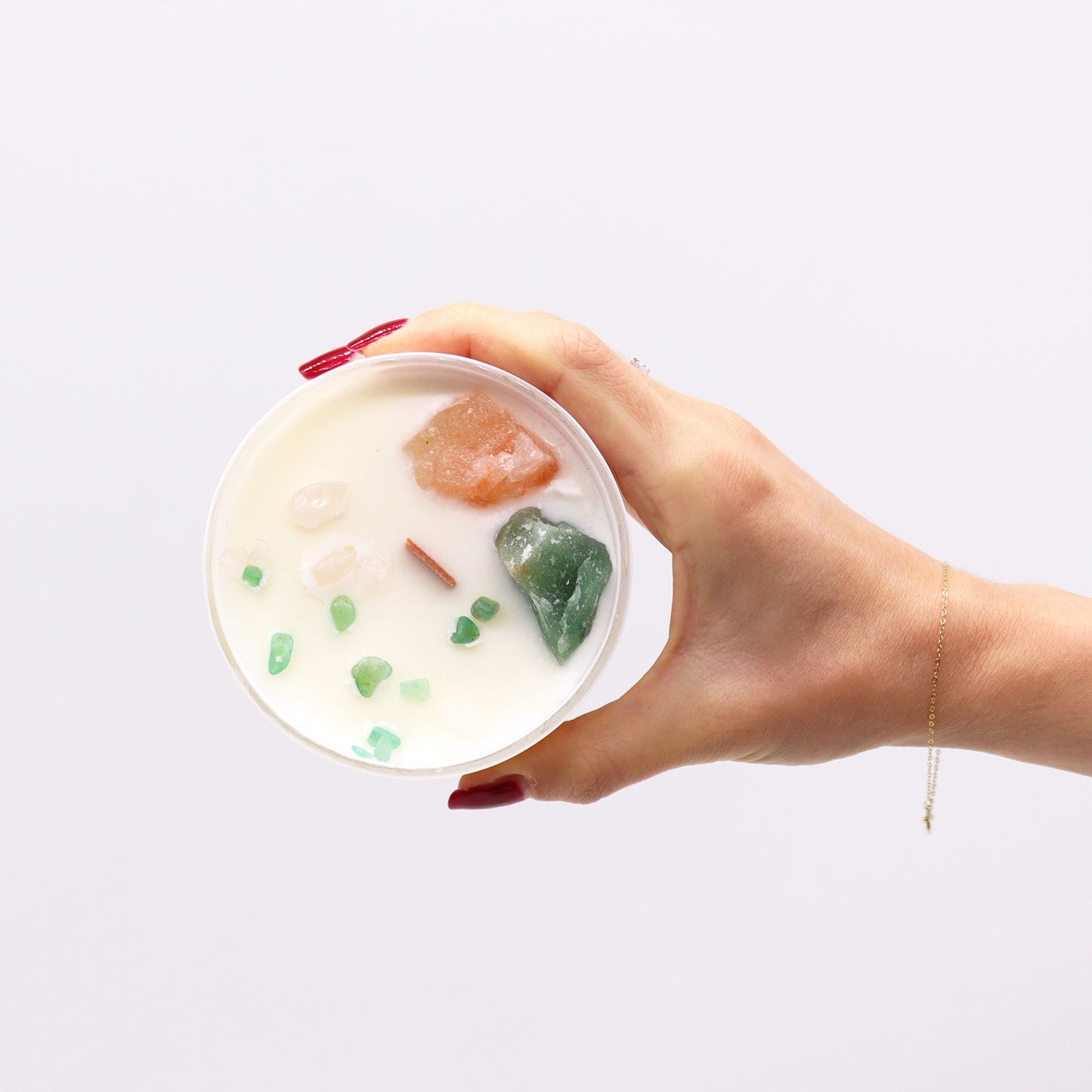 Heart Chakra Crystal Candle – Rose Quartz & Crystal Jade | Love & Emotional Healing Soy Candle