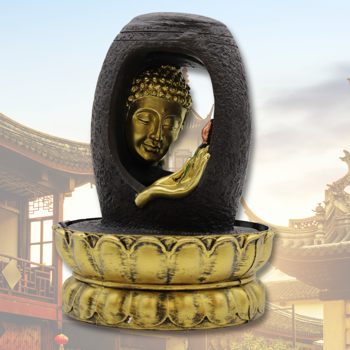 Feng Shui Tabletop Water Feature – Indoor Relaxation Fountain with LED Light & Pump