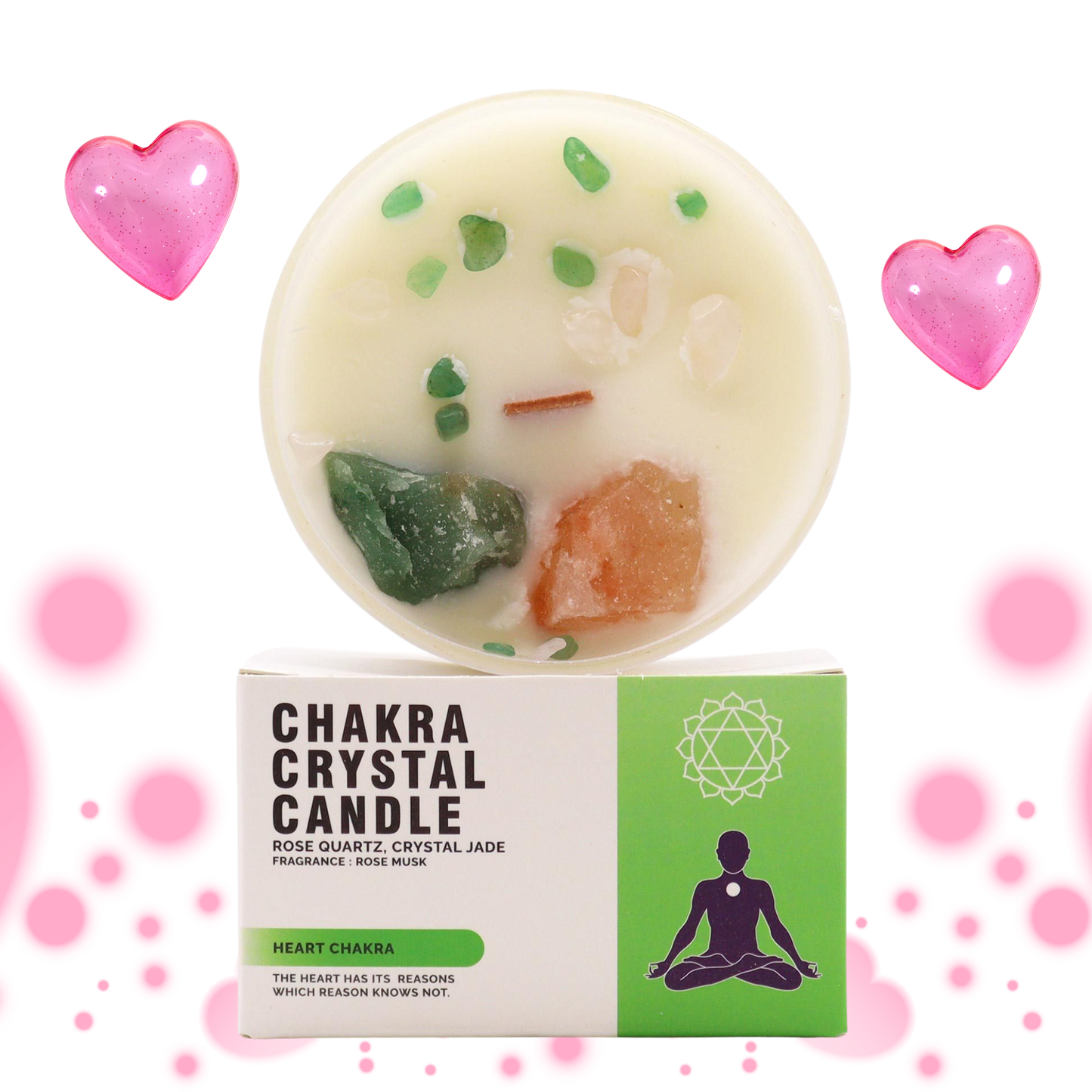 Heart Chakra Crystal Candle – Rose Quartz & Crystal Jade | Love & Emotional Healing Soy Candle