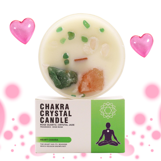Heart Chakra Crystal Candle – Rose Quartz & Crystal Jade | Love & Emotional Healing Soy Candle