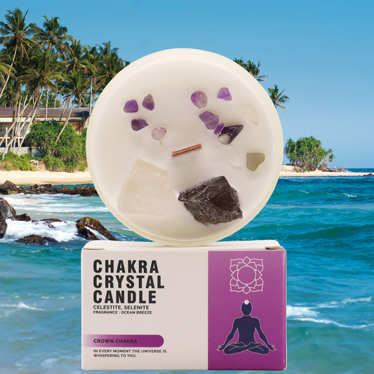 Crown Chakra Crystal Candle – Celestite & Selenite | Spiritual Healing Soy Candle