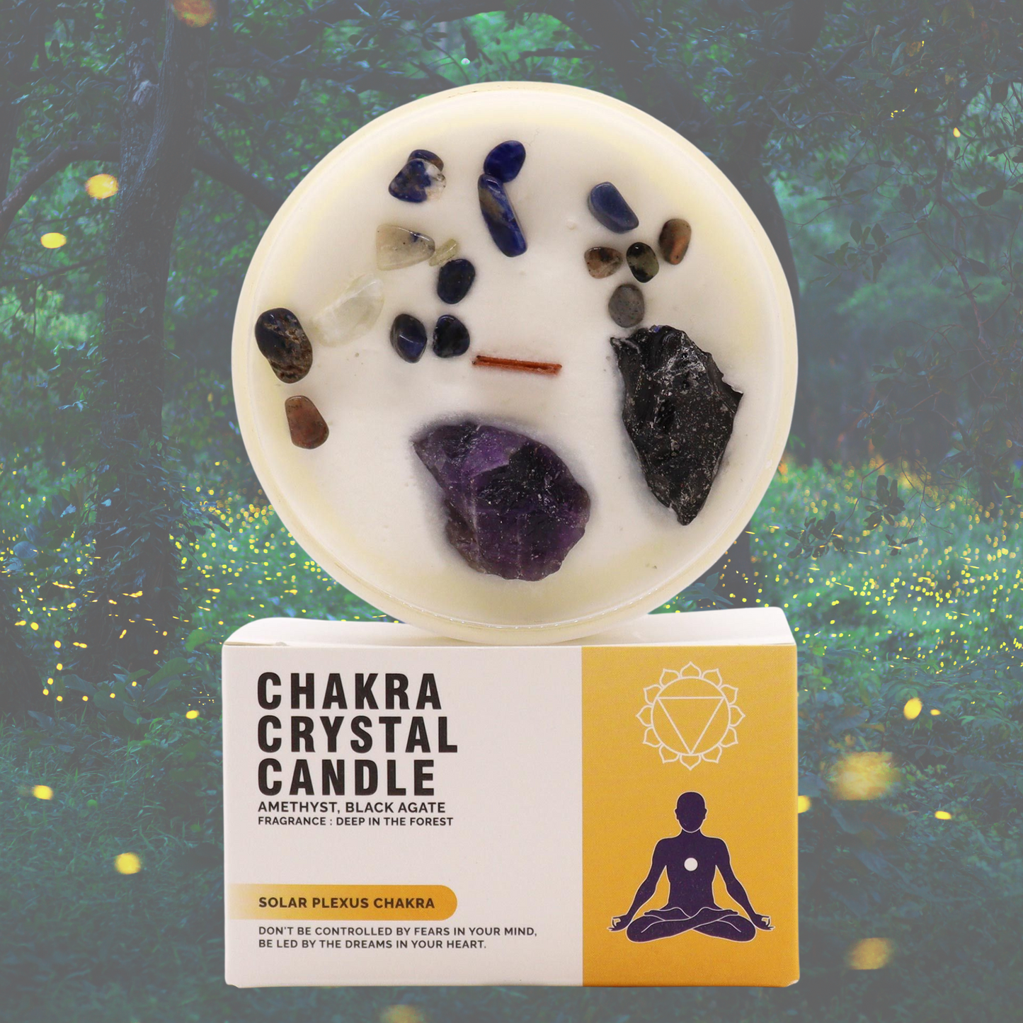 Solar Plexus Chakra Crystal Candle – Amethyst & Black Agate | Confidence & Inner Strength Soy Candle