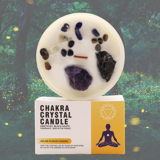 Solar Plexus Chakra Crystal Candle – Amethyst & Black Agate | Confidence & Inner Strength Soy Candle