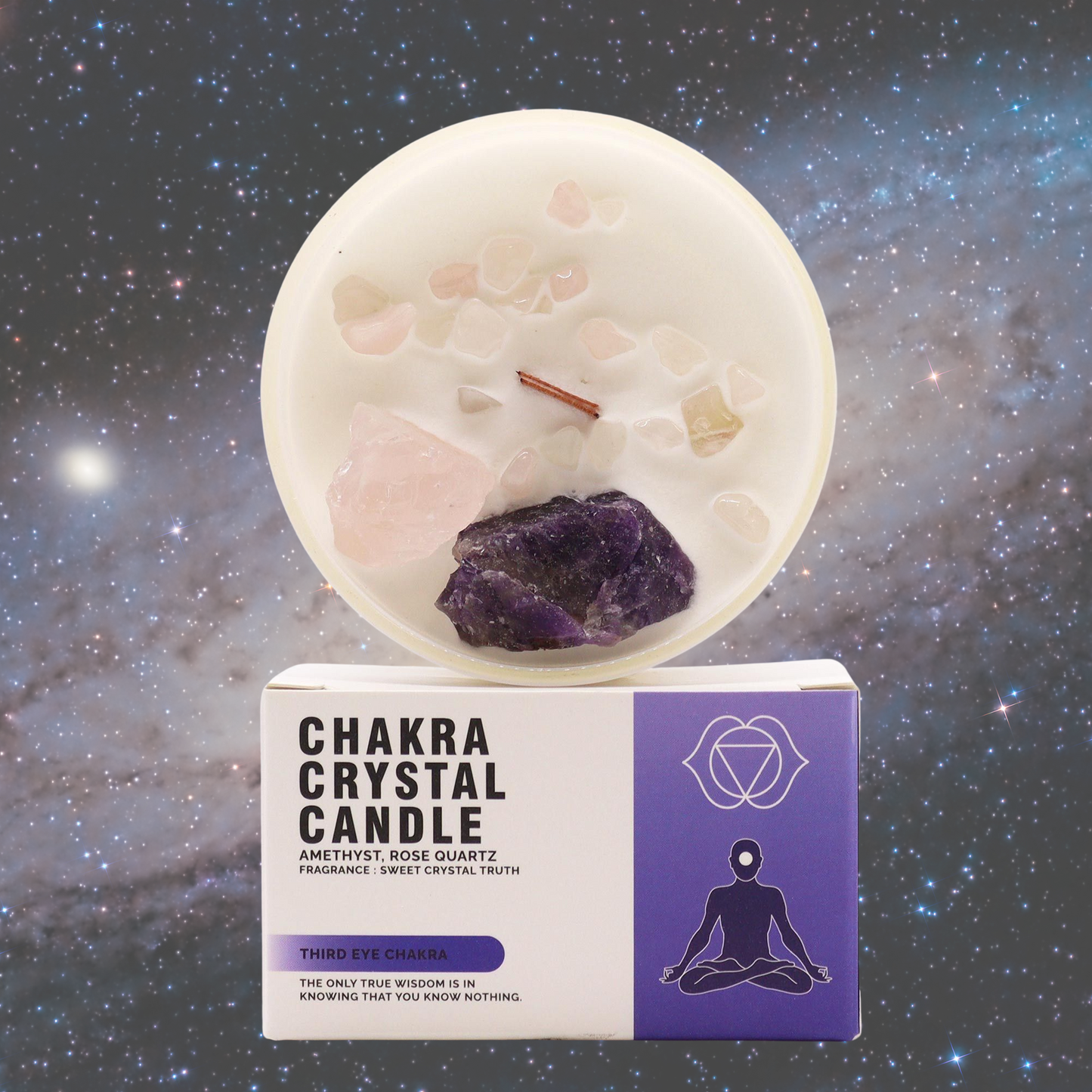 Third Eye Chakra Crystal Candle – Amethyst & Rose Quartz | Intuition & Spiritual Insight Soy Candle