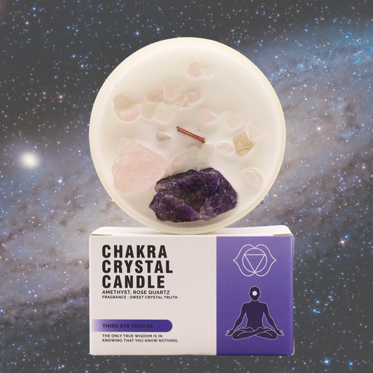 Third Eye Chakra Crystal Candle – Amethyst & Rose Quartz | Intuition & Spiritual Insight Soy Candle