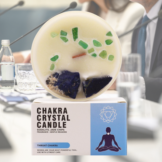 Throat Chakra Crystal Candle – Sodalite & Jade | Communication & Self-Expression Soy Candle